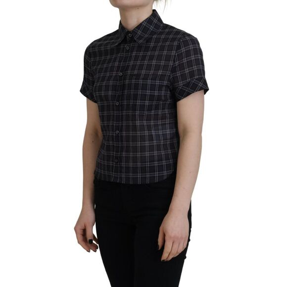 Dsquared² Black Checkered Collared Button Short Sleeves Women's Top (Pre-Owned) - Picture 2 of 5